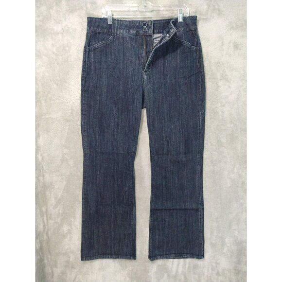 NYDJ Jeans Womens 16 Blue Denim Billie Mini Boot Cut Dark Wash Flap Pockets - Picture 1 of 11